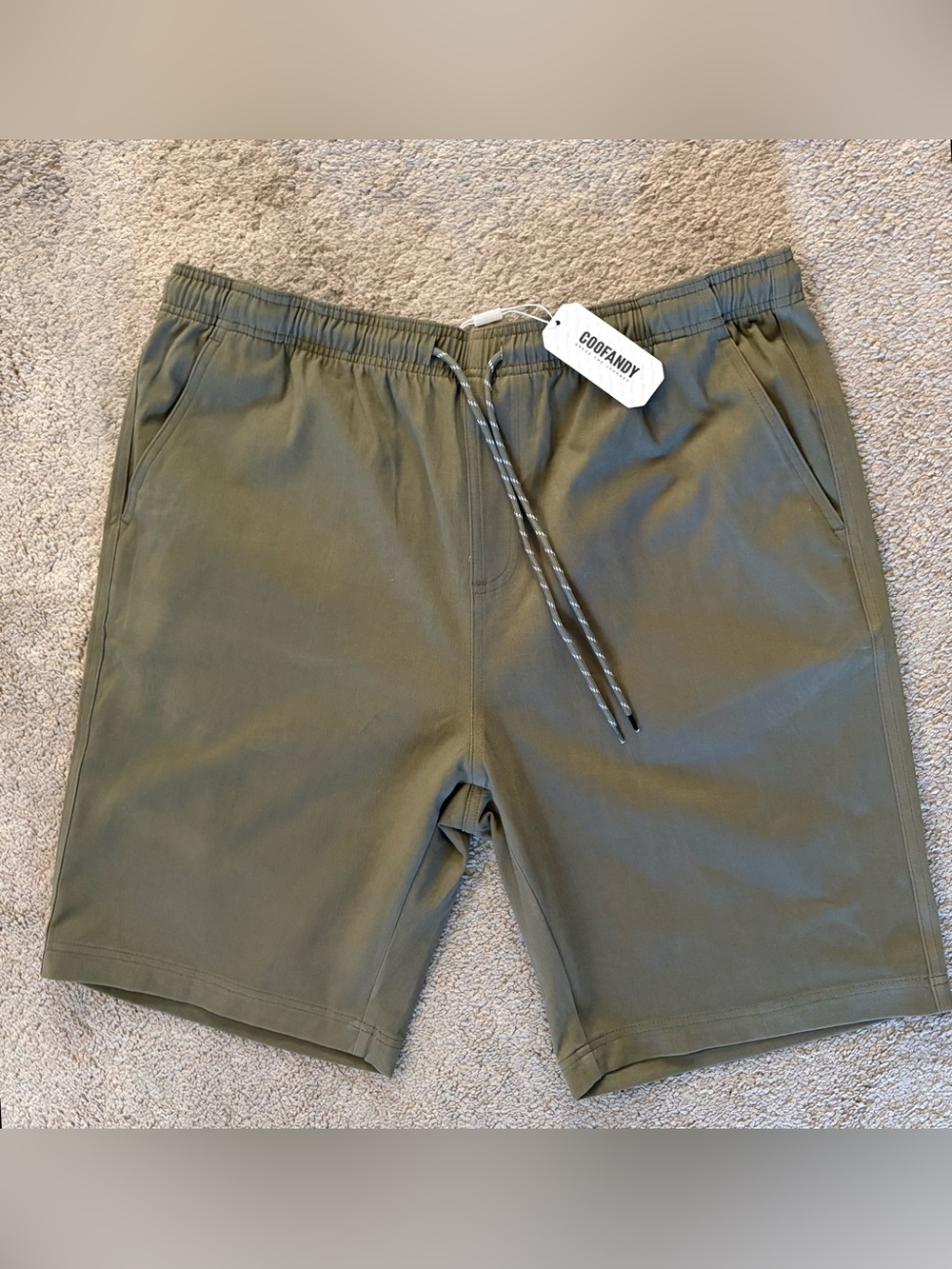 NWT COOFANDY Men's Olive Green Chino Drawstring Shorts Size 2XL 38x10